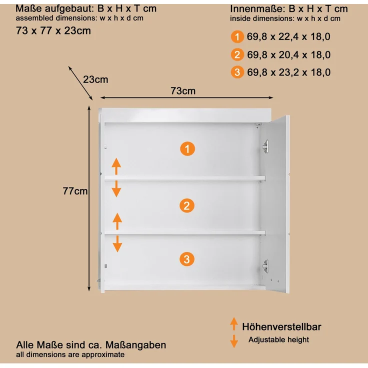 Trendteam 'Amanda' Hängeschrank, Holz, 73 x 77 x 23 cm, Weiß Hochglanz – Bild 19