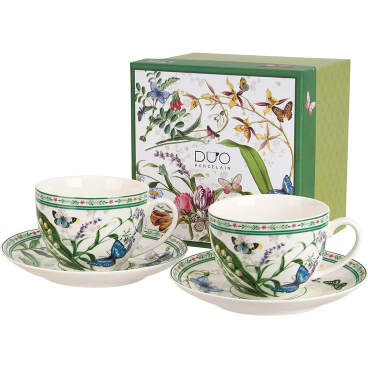 DUO 2er-Set Tassen FLOWER DREAM, 270 ml mit Untertassen, New Bone China Porzellan – Bild 1