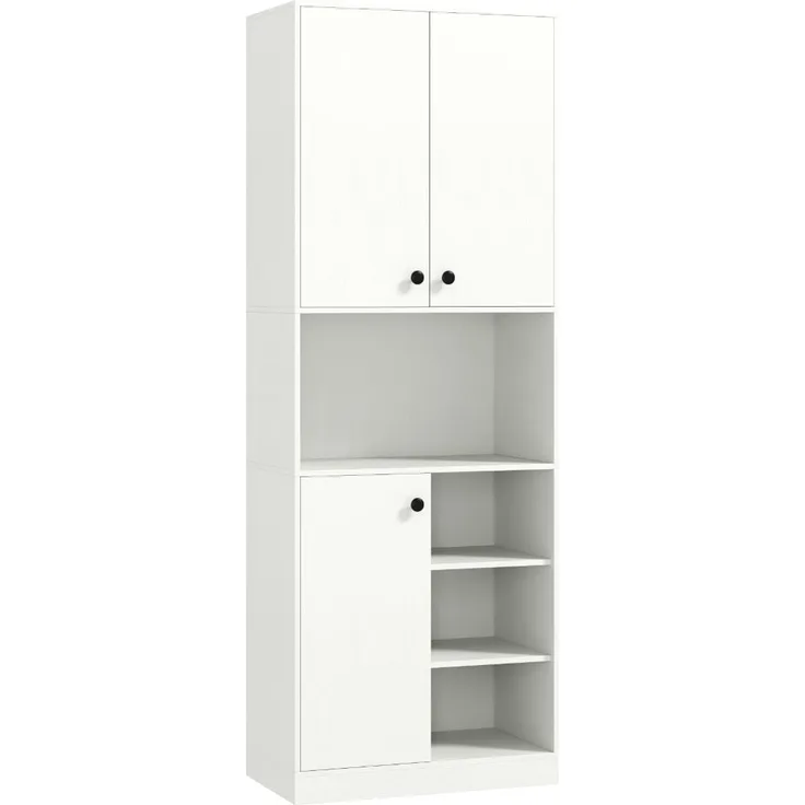 Küchenschrank mit 3 Türen & Offenen Regalen Buffetschrank mit Arbeitsplatte Hochschrank Weiß