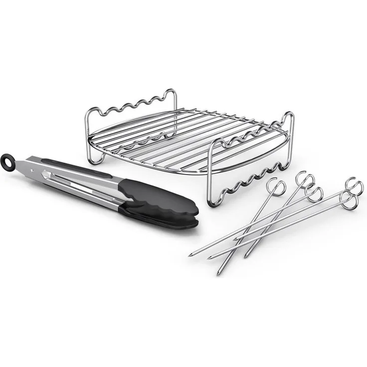 Philips Airfryer-Grillrost HD9920/00 für Airfryer 6,2 l, 8,3 l und 9 l (7-St, Grillrost, 5 Spieße u.Zange im Lieferumfang), mit 2 Ebenen, HomeID App und spülmaschinenfesten Teilen