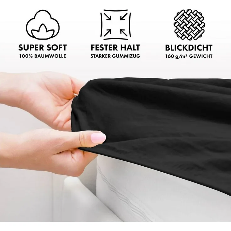 Jacobson Spannbettlaken aus 100% Baumwolle, Jersey Bettlaken 160 g/m², Spannbetttuch mit Gummizug, OEKO-TEX®, pflegeleicht, viele Farben