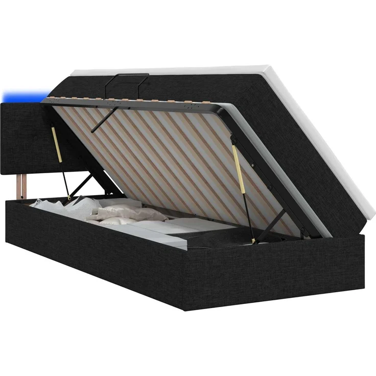 vidaXL LED-Speicherbett mit Matratze Schwarz 90 x 200 cm Stoff 3459038 – Bild 2