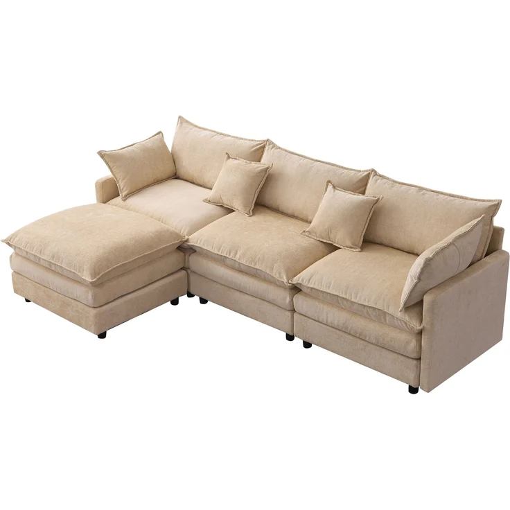 DESVIAE Sofa L-förmig mit Hocker aus Chenille, Hellkaffee, 267 x 154 x 85 cm – Bild 8