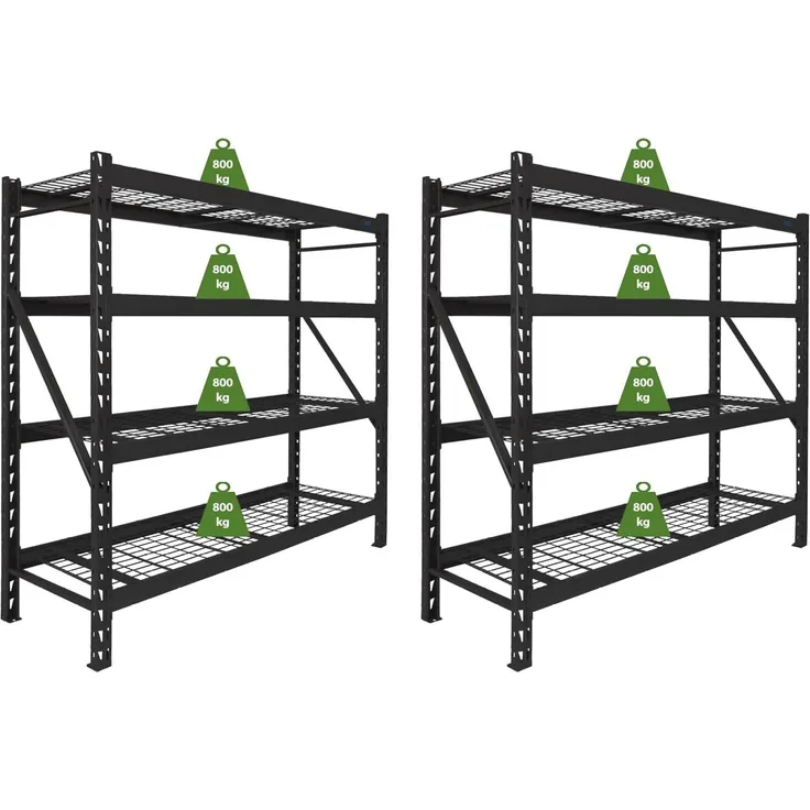 2x Schwerlastregal Enno 180x190x60 cm 3200 kg Stahl Stecksystem 4 Gitterböden Lagerregal Pickregal