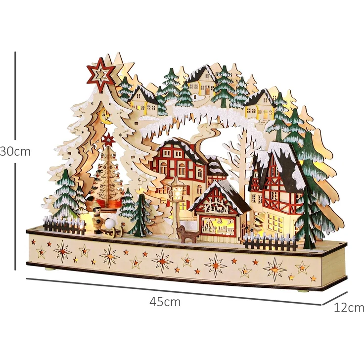 HOMCOM Weihnachtsdorf, Mehrschichtplatte, Naturholz, 45L x 12B x 30H cm – Bild 3