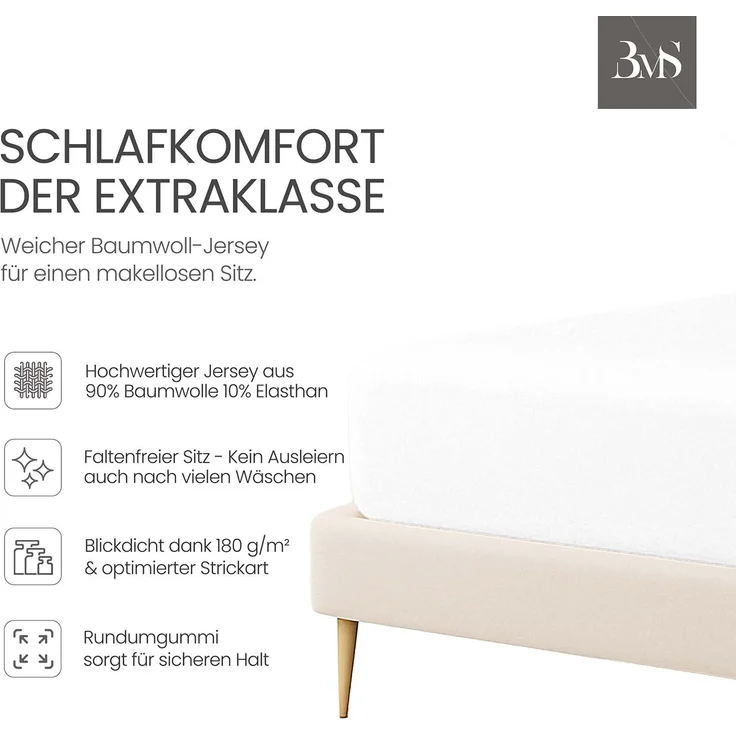 Jersey Spannbettlaken weiß 120x200 cm Höhe bis 25cm – Bild 2