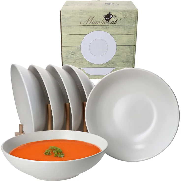 White Biata 6er Set Suppenteller tief 550ml Weiß matt 6 Personen Soup Bowl Schale