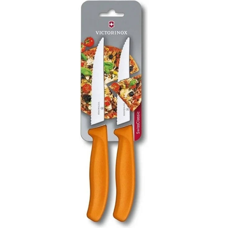 Victorinox, Swiss Classic, Profi Steak- und Pizzamesser, Extra Scharfe Klinge, Wellenschliff, 12 cm, Robuster Kunststoffgriff, Rostfreier Stahl, orange – Bild 4