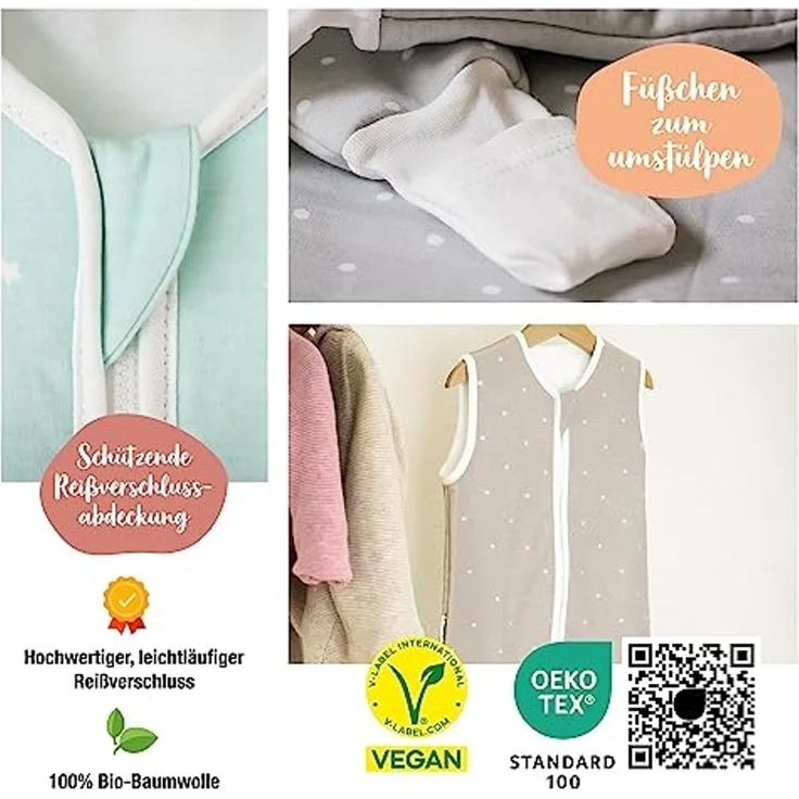 Ehrenkind® Babyschlafsack | Schlafsack mit Füßen 2.5 TOG | Bio-Baumwolle | Ganzjahres Schlafsack Baby Gr. 100 Farbe Flieder Pusteblume | Oeko-Tex | Schlafsack winter und Sommer Schlafsack Kinder – Bild 6