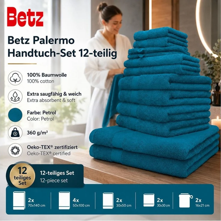 Betz Handtuch Set 12-TLG. Handtuch-Set Palermo, 100% Baumwolle (Set, 12-St) – Bild 2