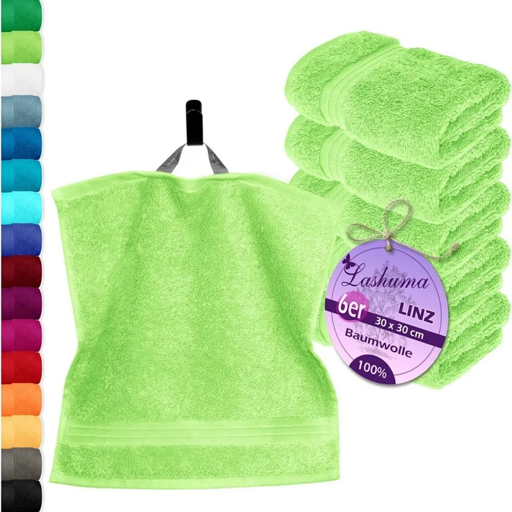 Lashuma Waschlappen - Seiftücher Linz, (Spar-Set, 6-St), Waschlappen Set grün 30x30 cm – Bild 1