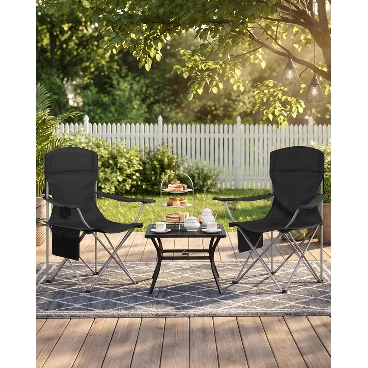 Campingstuhl, 2er Set, Campingstuhl Faltbar mit Getränkehalter und Tragetasch, Schwerlaststruktur bis 150 KG, Anglersessel Klappbar, Anglerstuhl, Gartenstuhl Outdoor, Schwarz – Bild 2