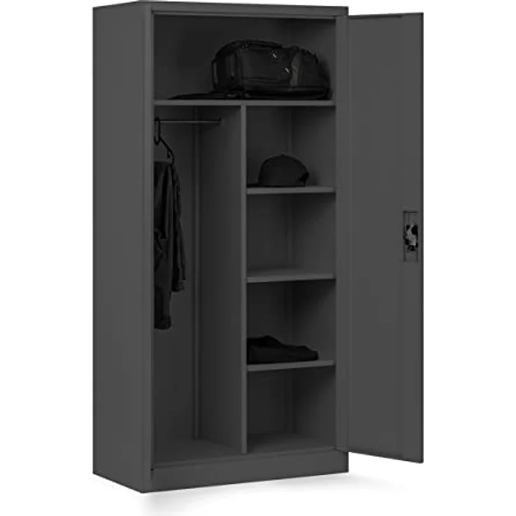 Domator Metallschrank 185 x 90 x 45 cm | Aktenschrank Abschließbar mit Kleiderstange, Pulverbeschichtung | Aufbewahrungsschrank Umkleideschrank Spind Kleiderstange | Anthrazit – Bild 1