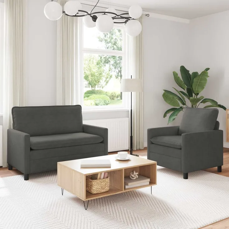 vidaXL Sofa Set 2 pcs Dunkelgrau Stoff 3417042