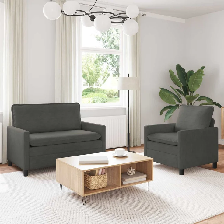 vidaXL Sofa Set 2 pcs Dunkelgrau Stoff 3417042 – Bild 1