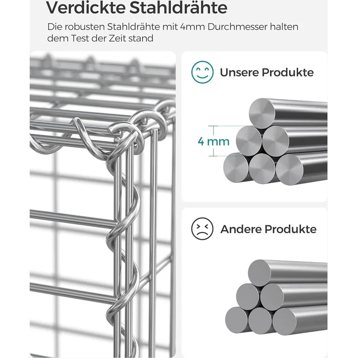 SONGMICS GabioneGabionen,100 x 80 x 30 cm, 5er Set, Steinkorb, Gabionenkörbe, Drahtzäune, mit 5 x 10 cm engmaschigem Gitter, aus rostfreiem verzinktem Stahl, Gartendeko, Pflanzenwand, silbern GGB583 – Bild 3