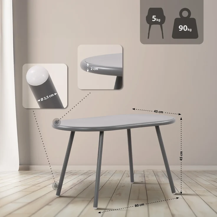 CLP 2er Sitzgruppe Veldin Set 1 Tisch 2 Stapelstühle wetterfest UV-beständig,dunkelgrau – Bild 3