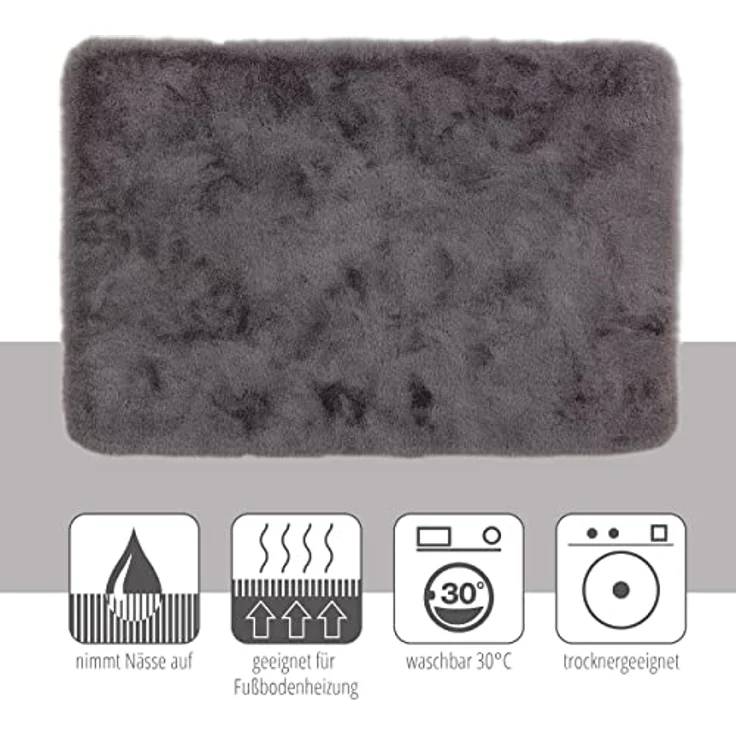 Schöner Wohnen Kollektion Badteppich 'Bali', grau, 60 x 90 cm, waschbar bei 30°C, rutschhemmend, geeignet für Fußbodenheizung – Bild 5