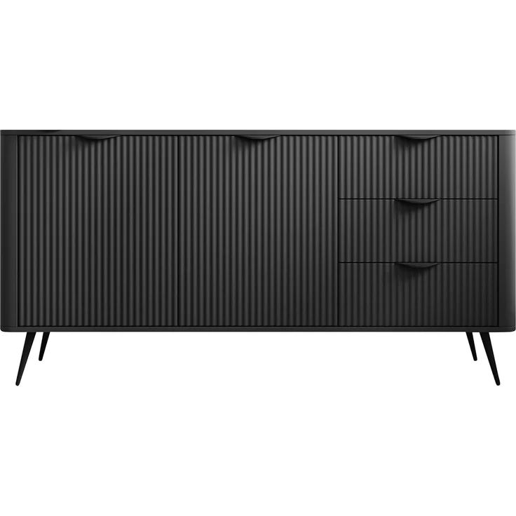 Kommode Literpo 2D3S, geriffelte Fronten, Metallfüße, Aluminiumgriffe (Farbe: Schwarzer Graphit) – Bild 4