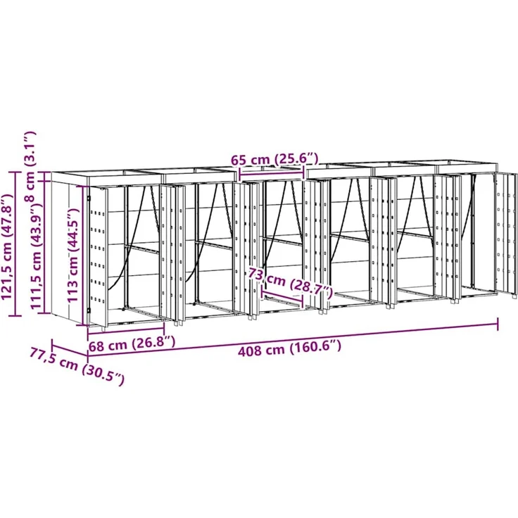 vidaXL Wagenmüllbehälter für 6 Behälter Hellgrau 408 x 77,5 x 121,5 cm 3394752 – Bild 12