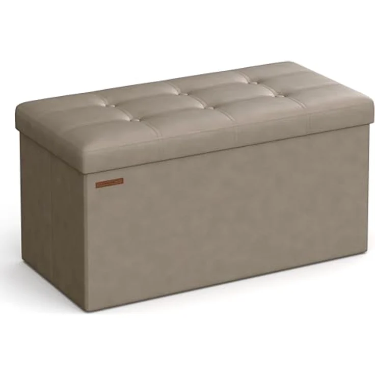 Songmics Sitzhocker Sitztruhe, Sitzbank, Holzwerkstoff, Helltaupe, 76L cm – Bild 2