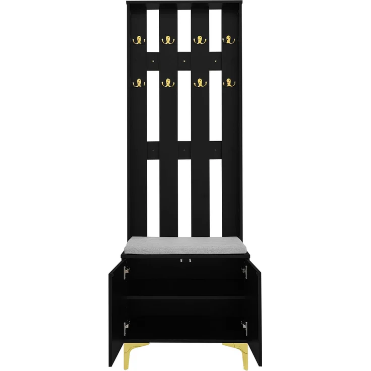 Garderobenset 60,5x35,2x180,5 cm, mit Schuhbank, Kissen, Wellenfront und Push-to-open in Schwarz/Gold – Bild 3
