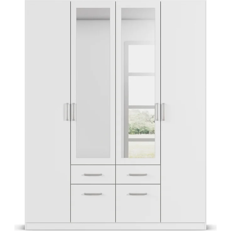 rauch Kleiderschrank, Drehtürenschrank BINGEN, 4-türig, 2 Spiegeltüren teilaufgelegt, 4 Schubkästen, Alpinweiß, 181 x 229 x 54 cm – Bild 2