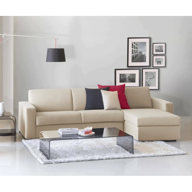 Dmora Sofa mit Halbinsel Atos, Sofà mit umkehrbarer Containerhalbinsel, Standardarmlehnen, 100 % Made in Italy, 280 x 95 x 90 cm, Beige – Bild 2