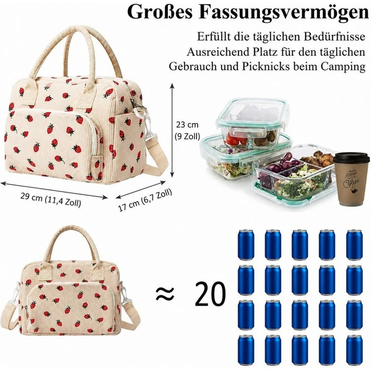 Diwzbyn Lunchbox Lunchbag 12L Isoliert, Kühltasche, Auslaufsicher, Wiederverwendbar, Mit verstellbarem Schulterriemen für Arbeit, Picknick & Outdoor – Bild 2