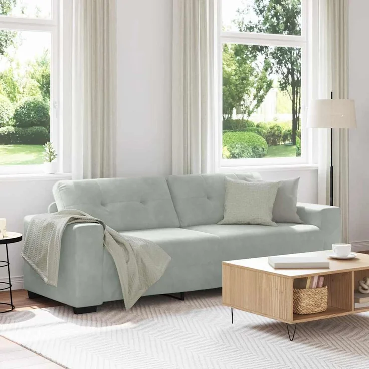 vidaXL 3-Sitzer-Sofa Hellgrau 220x78x80 cm Samt 4105134 – Bild 1