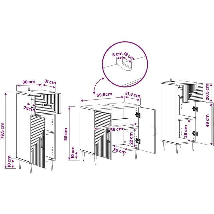 vidaXL 3-teiliges Badezimmer-Schranksystem HAARLEM 3 stk. Schwarz 3418018 – Bild 8