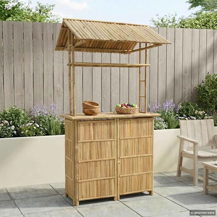 vidaXL Outdoor Bartisch Natur 115 x 95 x 214 cm Bambus 42028064 – Bild 2