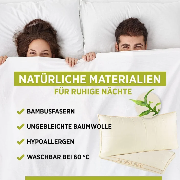 Vitapur KOPFKISSEN ALL SIDES SLEEP Baumwolle/Bambusfasern Natur 40x80 cm (H 40cm x T 80 x B 40 cm) – Bild 6
