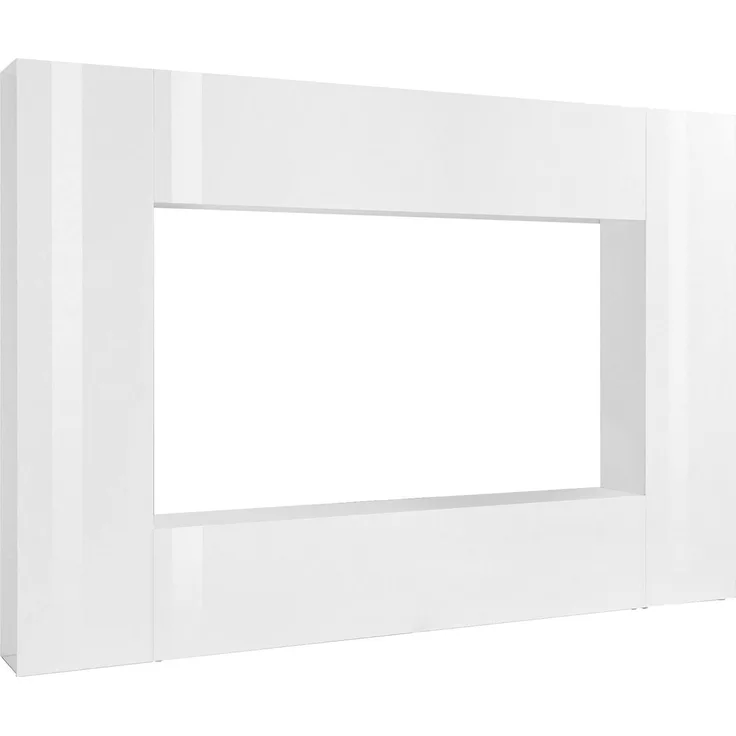 Dmora Ausgestattete Wand Amel, 4-türiges TV-Ständer-Wohnzimmerset, Mehrzweck-Wohnzimmermöbel, 100 % Made in Italy, 260 x 30 x 180 cm, glänzendes Weiß,