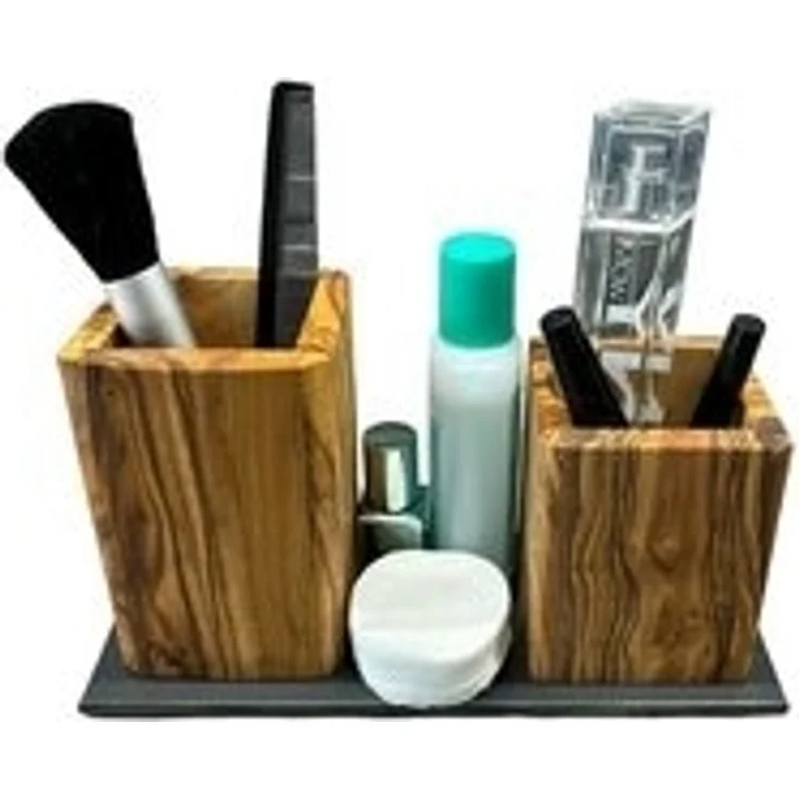 Olivenholz-erleben Badorganizer Beauty Box DUO aus Olivenholz mit schwarzer Grundplatte (1 St), praktische Aufbewahrung für Badutensilien wie Make-up Artikel – Bild 6