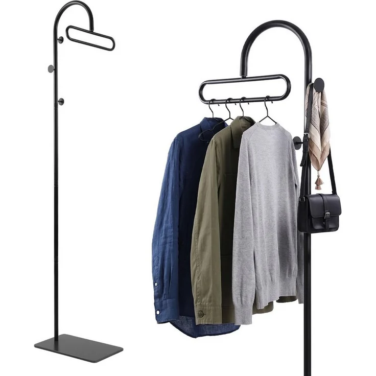 PRIISF Garderobenständer Kleiderständer 175cm Garderobenständer Standgarderobe Garderobe Metall, (freistehend Flurgarderobe Jackenständer mit Sinterstein Ablagen Haken, Garderobenstange Kleiderstange Metallgarderobe Schuhregal), für Kleidung Hüte Tasch... – Bild 3
