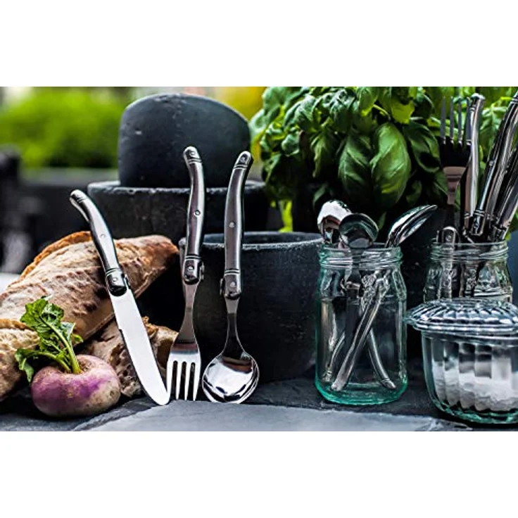 Laguiole Style de Vie Besteck-Set Premium Line, 24 Teile, Edelstahl und Kunststoff, für 6 Personen, spülmaschinengeeignet, mit Holz Besteckkasten – Bild 3