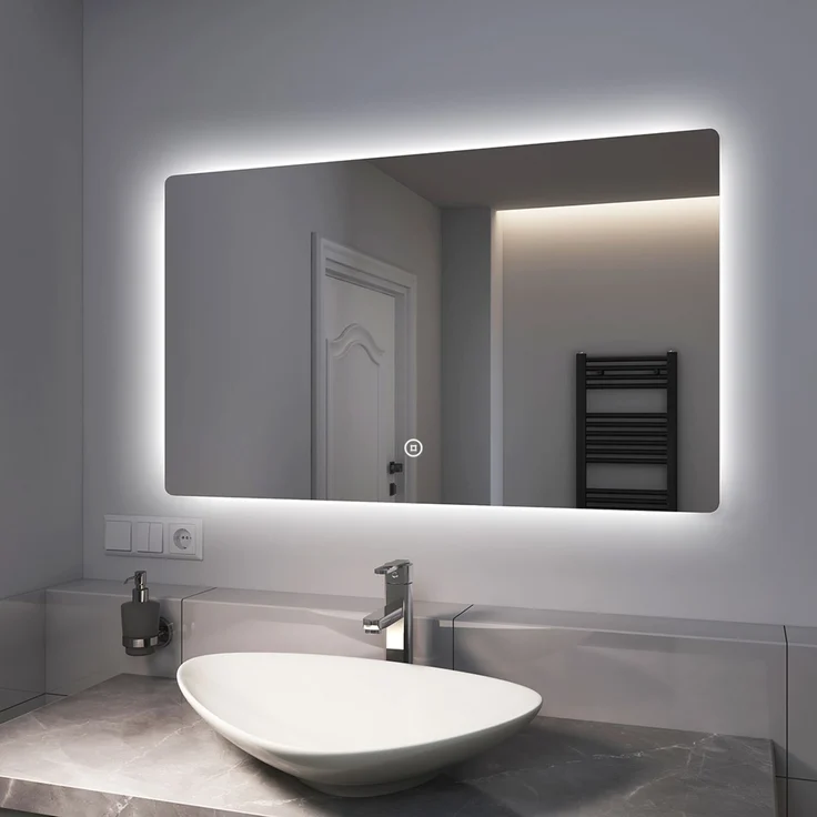 EMKE Badspiegel mit LED Beleuchtung Kaltweiß/Warmweiß/Neutralweiß Dimmbar 100x60cm Wandspiegel – Bild 1
