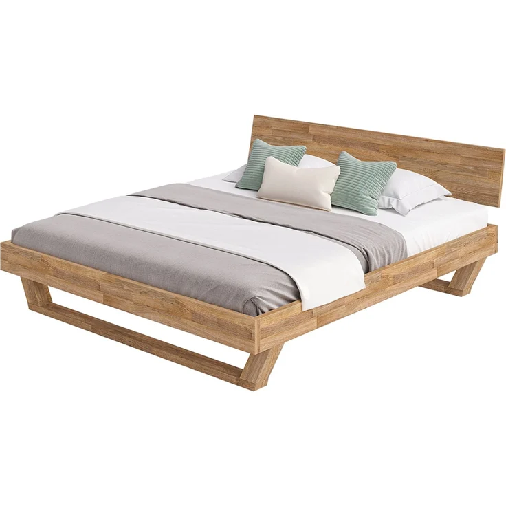 skølm 'Nornir' Bett 180x200 cm, Bettgestell, natur geölt, Massivholzbett aus Eiche mit Holzkufen, Doppelbett mit durchgehendem Bettkopf – Bild 9