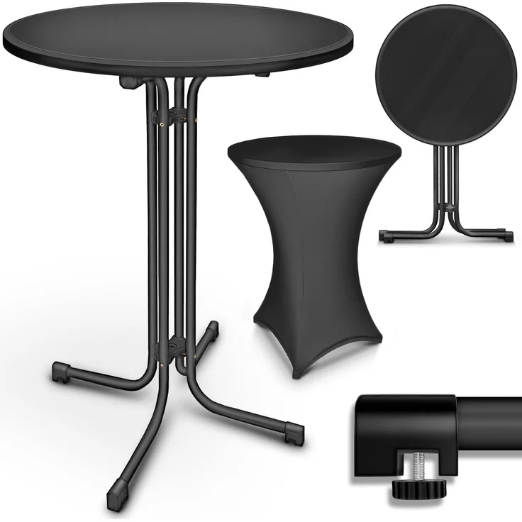 tillvex® Gastro Stehtisch klappbar 2er Set - Ø60cm schwarz | Bistrotisch FERTIG MONTIERT | Klapptisch rund - wetterfester Partytisch | Gartentisch Indoor & Outdoor – Bild 1