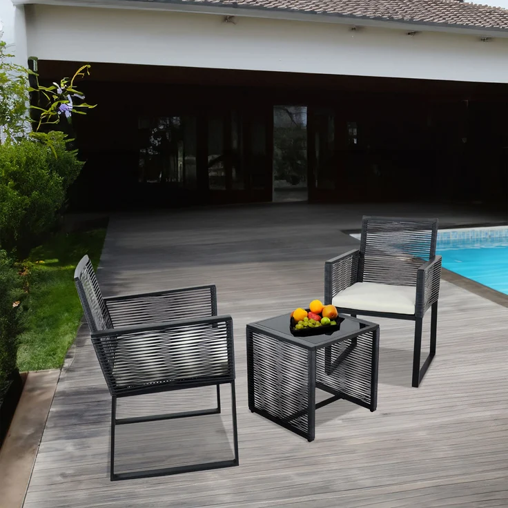 VCM Gartenmöbel-Set Fidola 920286 Schwarz H. 86 x B. 151 x T. 53 cm – Bild 5