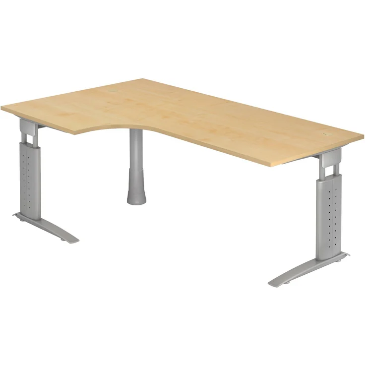 bümö höhenverstellbarer Eckschreibtisch U-Serie 200x120 cm in Ahorn, Gestell in Silber - Schreibtisch L Form, großer Tisch für's Büro, Computertisch höhenverstellbar, US-82-3-S – Bild 1