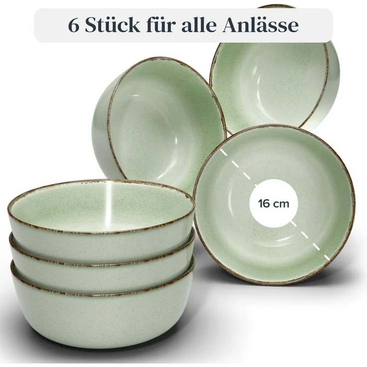 PURE LIVING INTERIOR DESIGN Geschirr-Set Rustic, 6er-Set Müslischalen, 16 cm, Riffelstruktur, Mintgrün (6-tlg), 6 Personen, Steingut – Bild 3