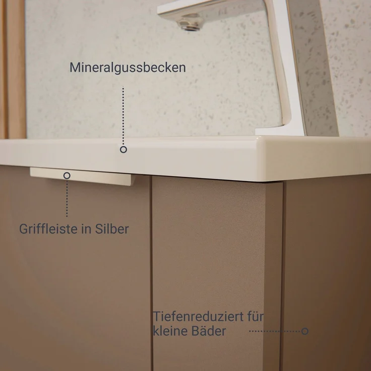 BADEDU UMEA Gäste WC Waschtisch Set 50 cm breit, Grau, Waschbecken Gussmarmor Weiß – Bild 3