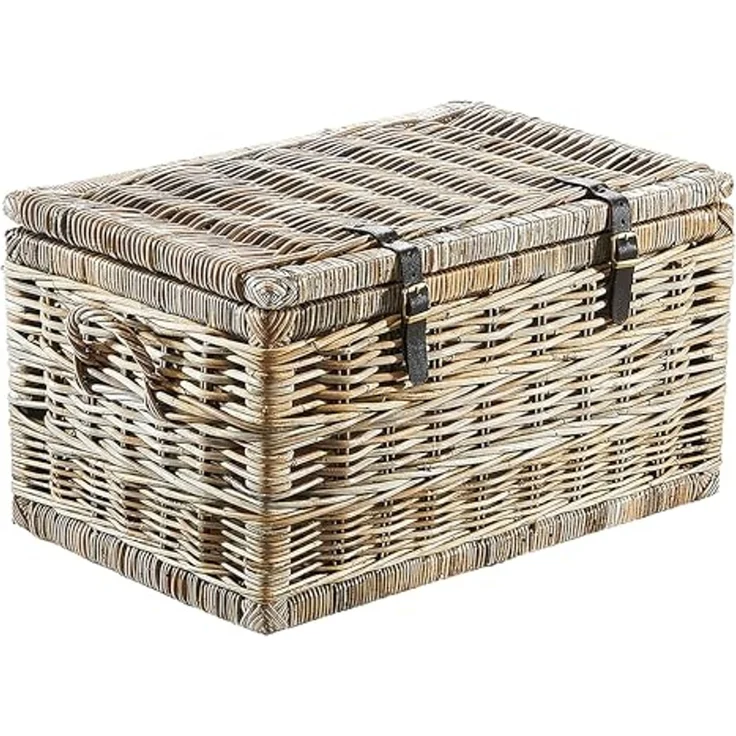 Kobolo Truhe Sitztruhe aus Rattan mit Griffen Kubu Grau 70 cm (1 St), mit Stauraum – Bild 1