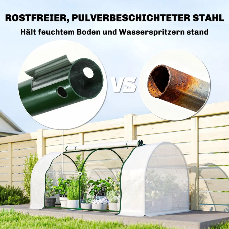 Outsunny Gewächshaus, Kunststoff, Stahl, Weiß, 200L x 100B x 80H cm – Bild 5