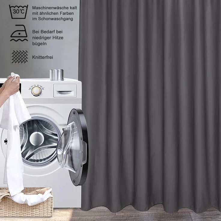 Überlänge Duschvorhang 180x220 dunkelgrau wasserdicht antischimmel waschbar – Bild 6