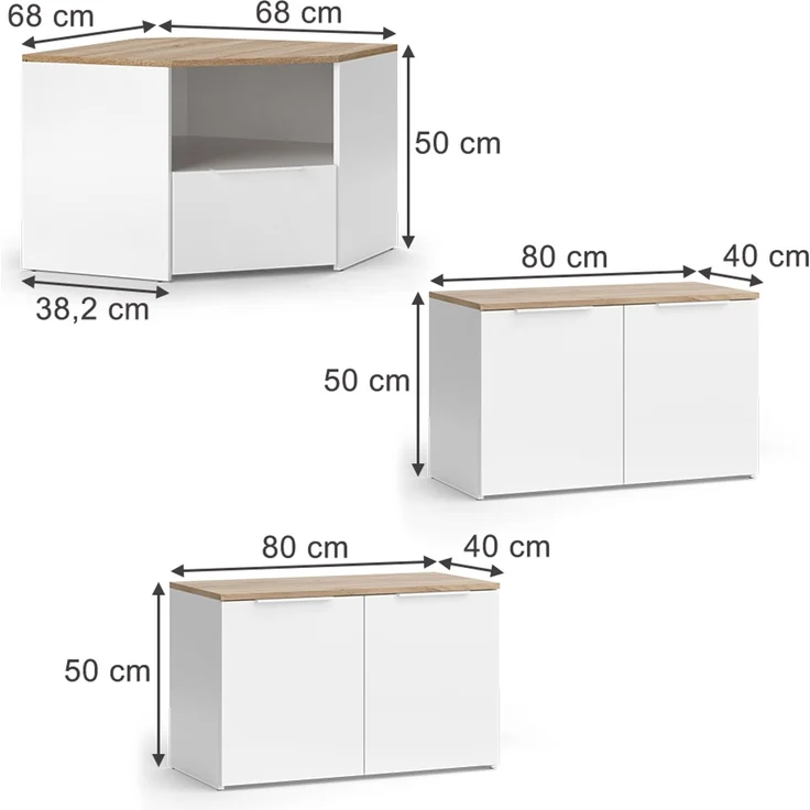 Wohnwand Wido Weiß/Sonoma 3 Teile Vicco – Bild 2