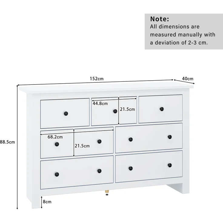 DESVIAE Sideboard mit 7 Schubladen, 152x88,5x40 cm, aus Spanplatte, Weiß – Bild 10