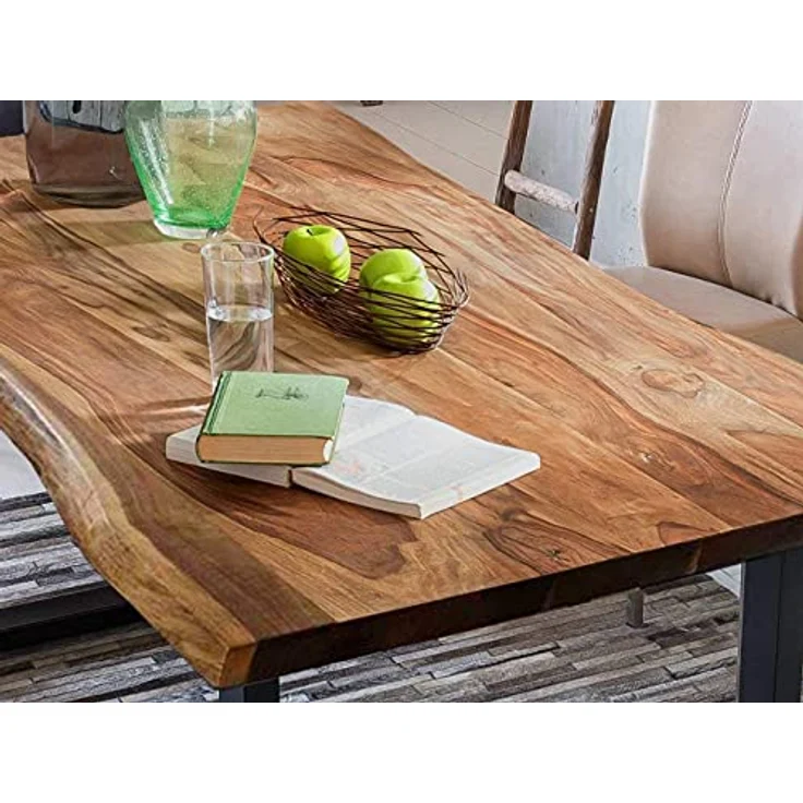 SAM Baumkantentisch 140x80 cm Quarto, Akazienholz massiv + nussbaumfarben lackiert, Esstisch mit schwarz lackiertem U-Gestell, Esszimmertisch/Holztisch im Industrial-Design, Tischplatte 26 mm – Bild 5